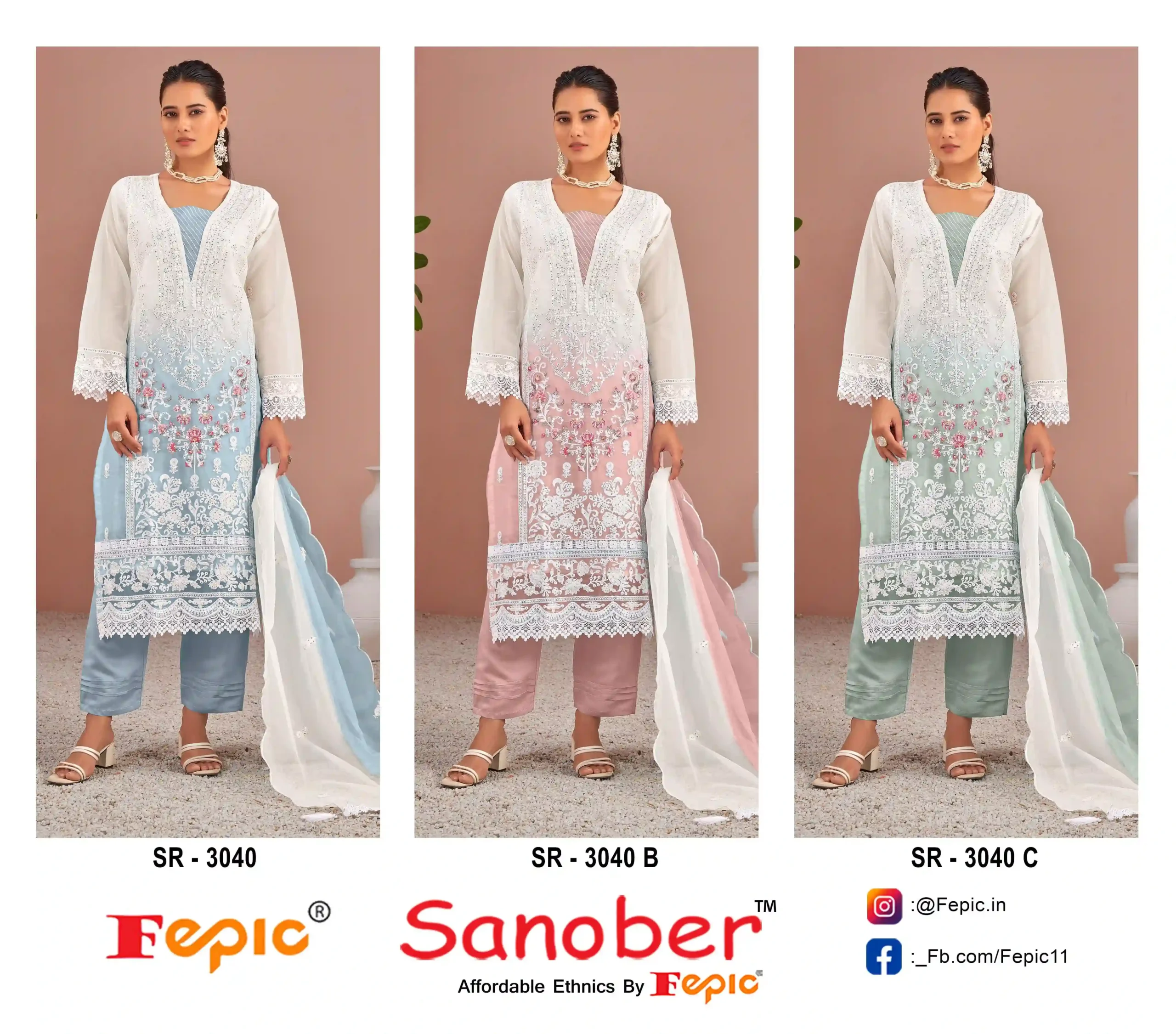 Fepic Sr 3040 Organza Wholesale Pakistani Readymade Salwar Suit Catalog — Wholesale Salwar Suits, MPA wholesale from Surat — view 5
